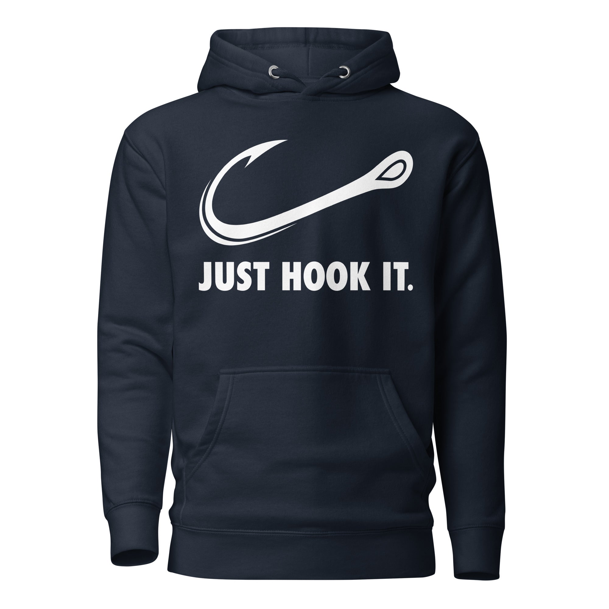 Navy Blazer Just Hook It hoodie with a stylish hook design, ideal for cool fishing trips and outdoor adventures.