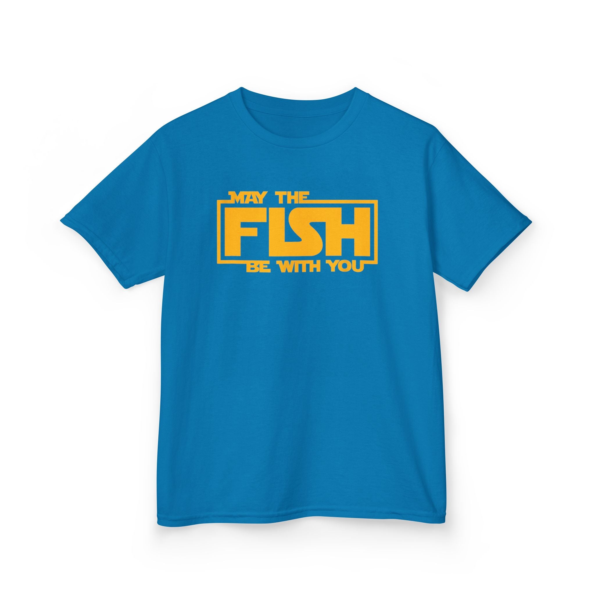 Sapphire lue boys fishing shirt with May The Fish Be With You message