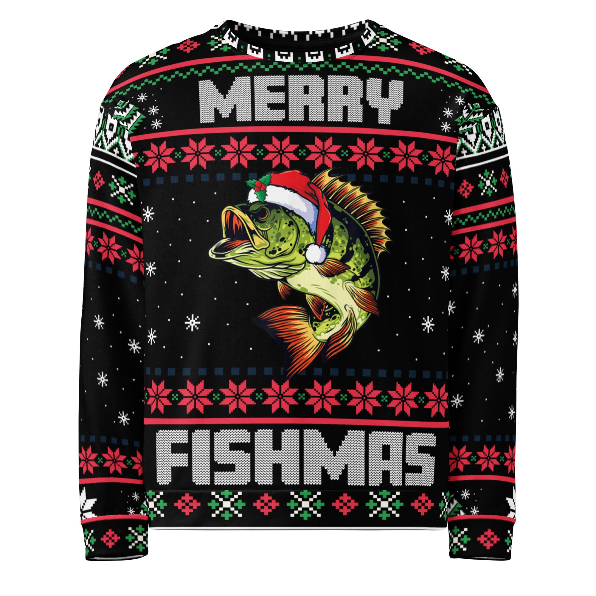 Merry Fishmas Ugly Christmas Sweatshirt Front – Funny Fishing Shirt for Men & Women
