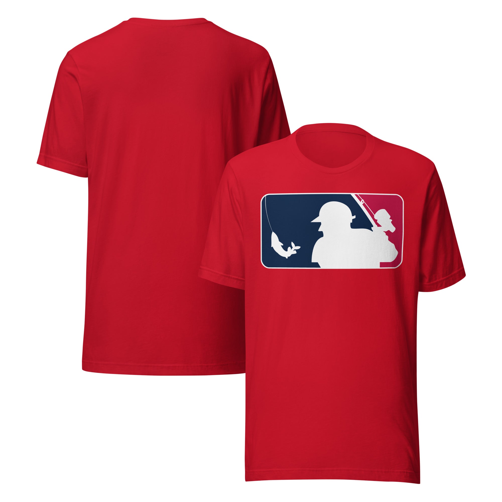 Red baseball fishing Shirt with a mlb inspired fishing graphic