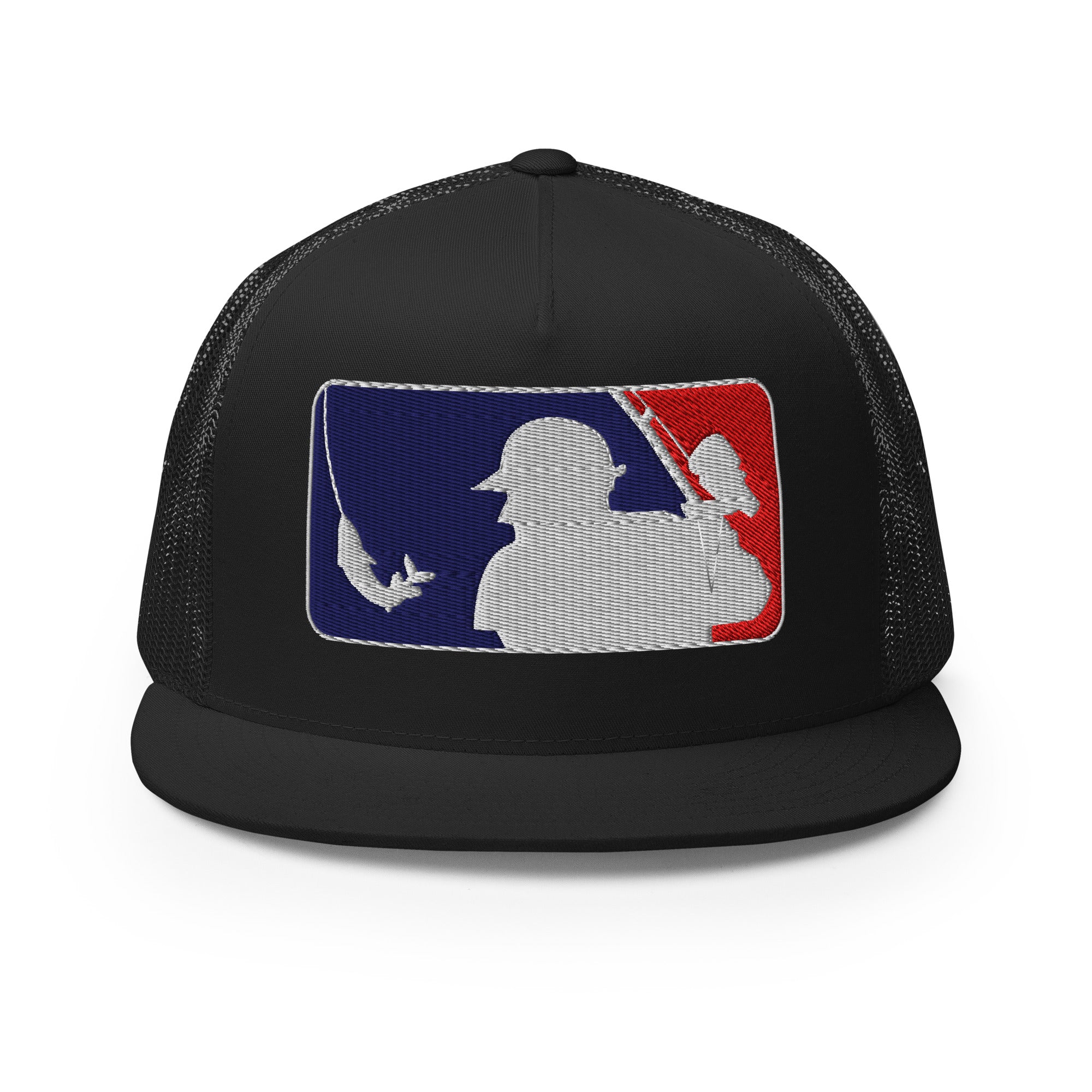 Black baseball fishing snapback cap with mlb fishing logo embroidery