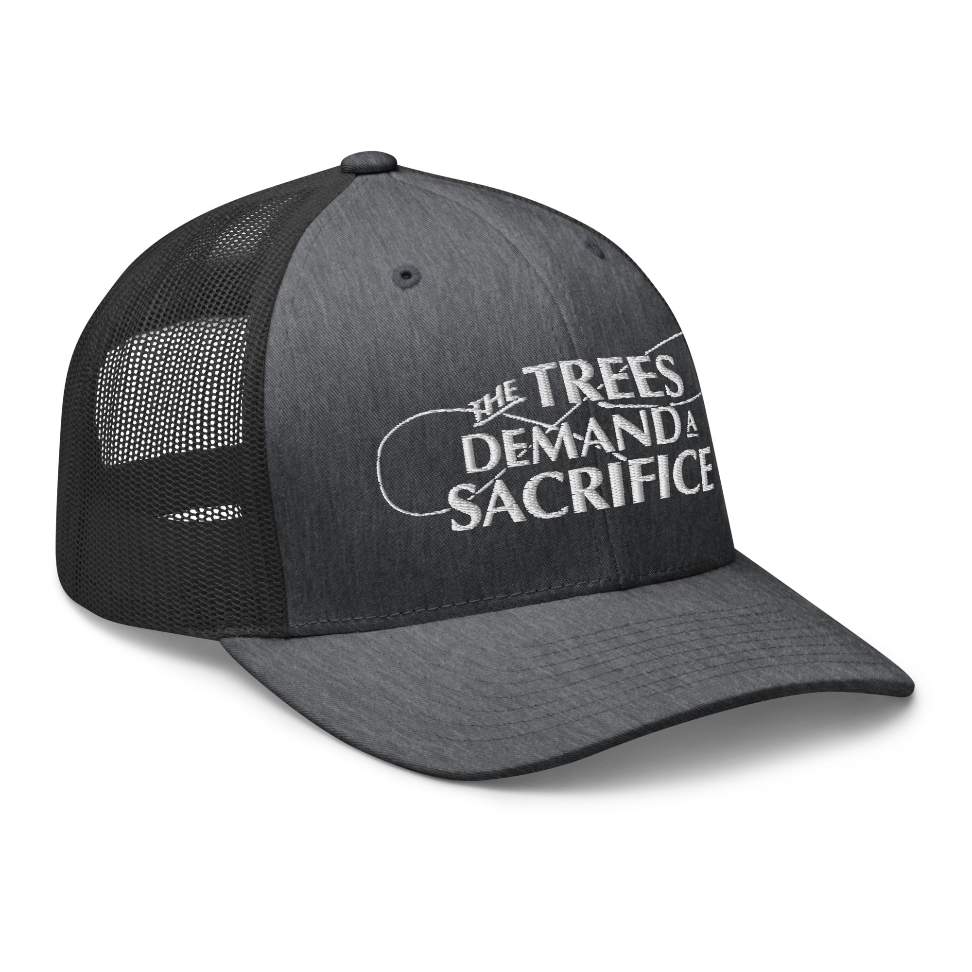 Side view dark gray fly fishing cap with curved visor for anglers