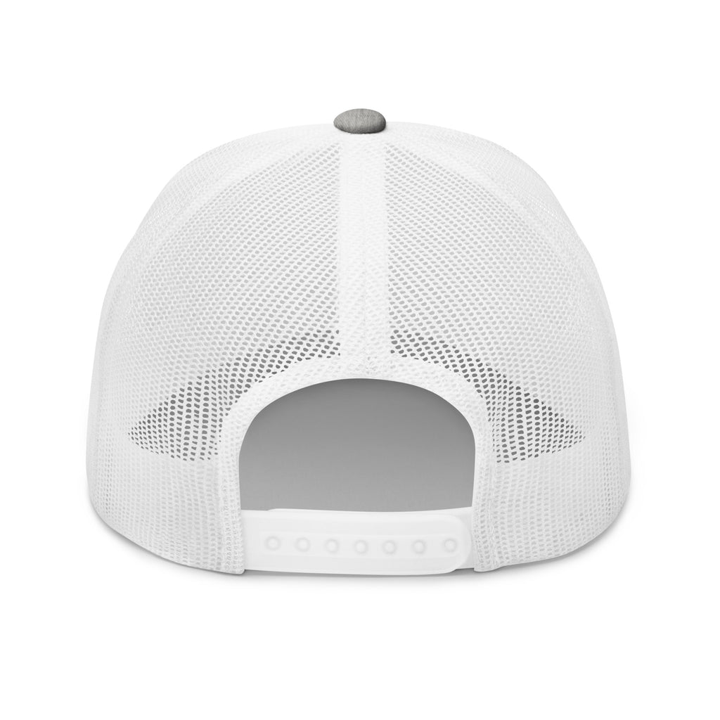 Back view gray white mesh trucker hat for fly fishing anglers