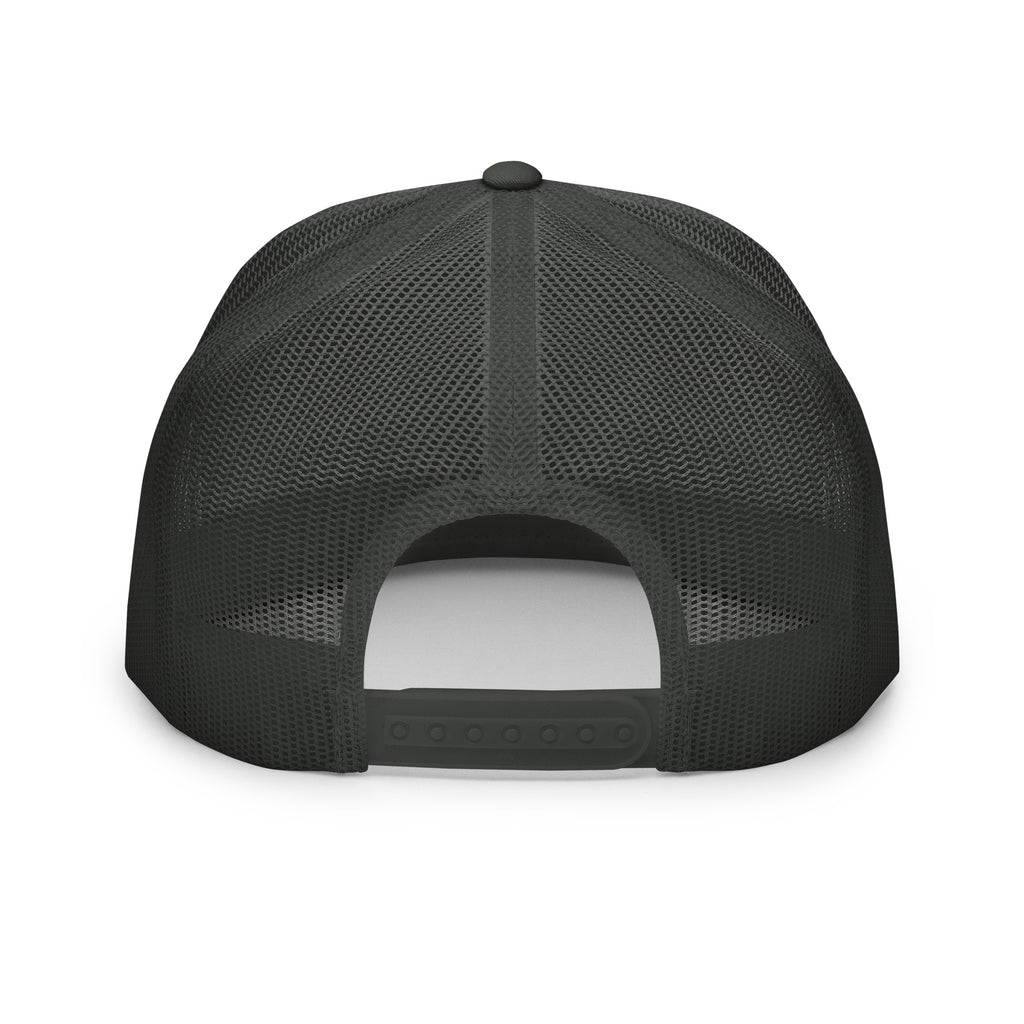 Back view charcoal 5 panel fishing snapback hat adjustable closure