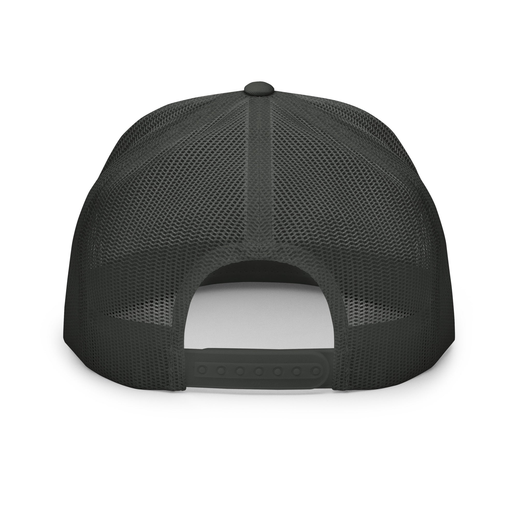Back view charcoal 5 panel fishing snapback hat adjustable closure