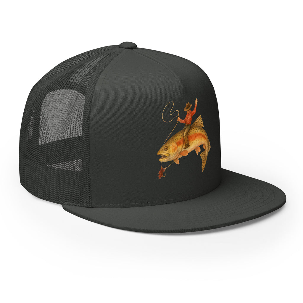 Side view charcoal fishing snapback cap flat bill high profile structured
