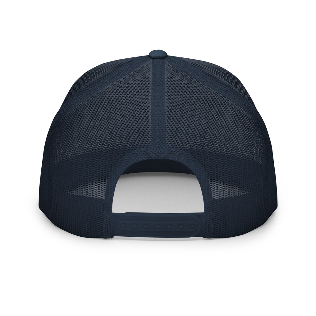 Back view navy 5 panel fishing snapback hat snapback closure