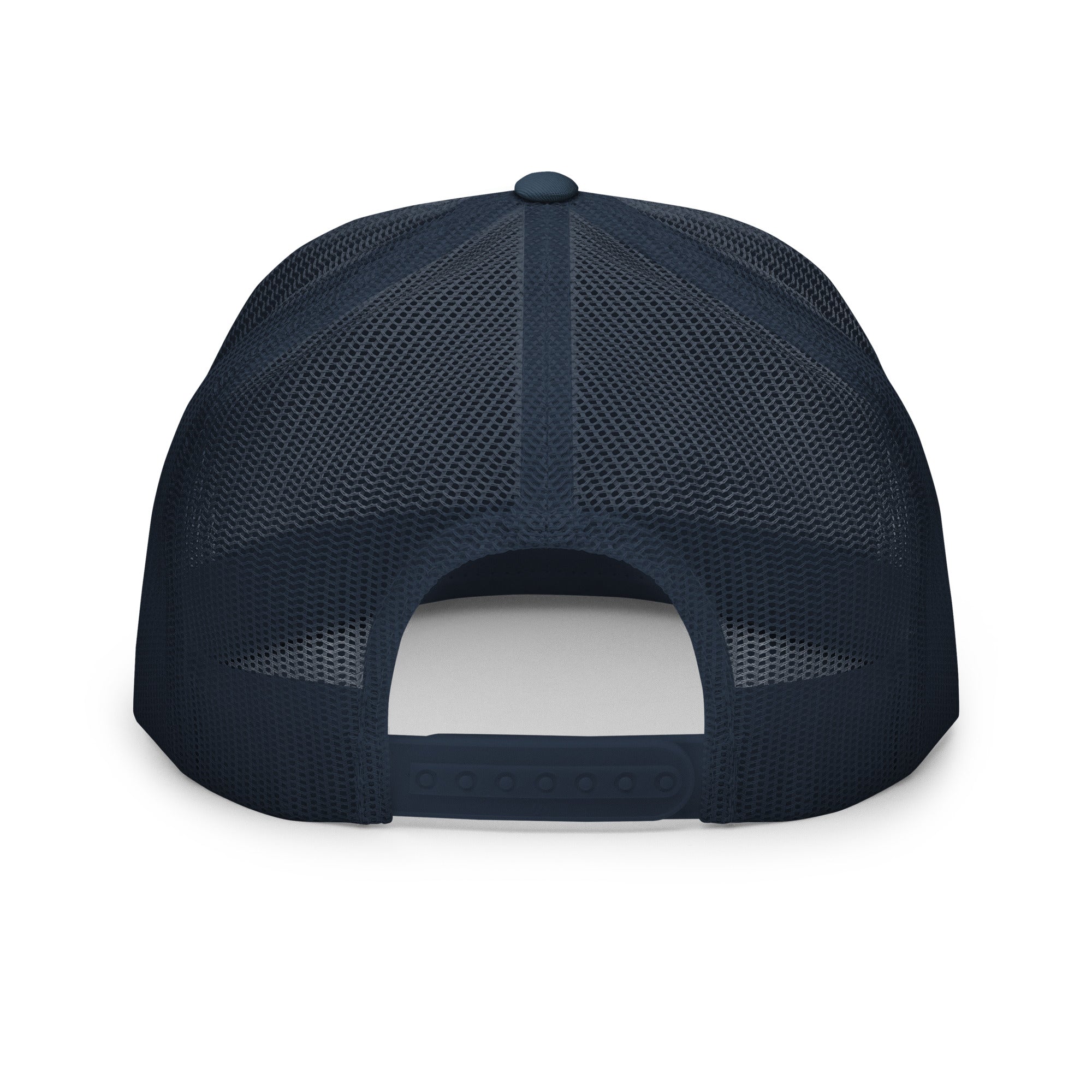 Back view navy 5 panel fishing snapback hat snapback closure
