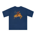 Navy short sleeve UPF 40 performance fishing shirt with funny cowboy trout print