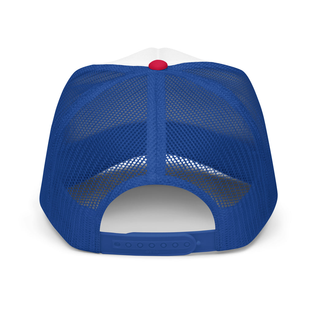 Foam Trucker Hat Blue mesh with a cowboy Fishing design