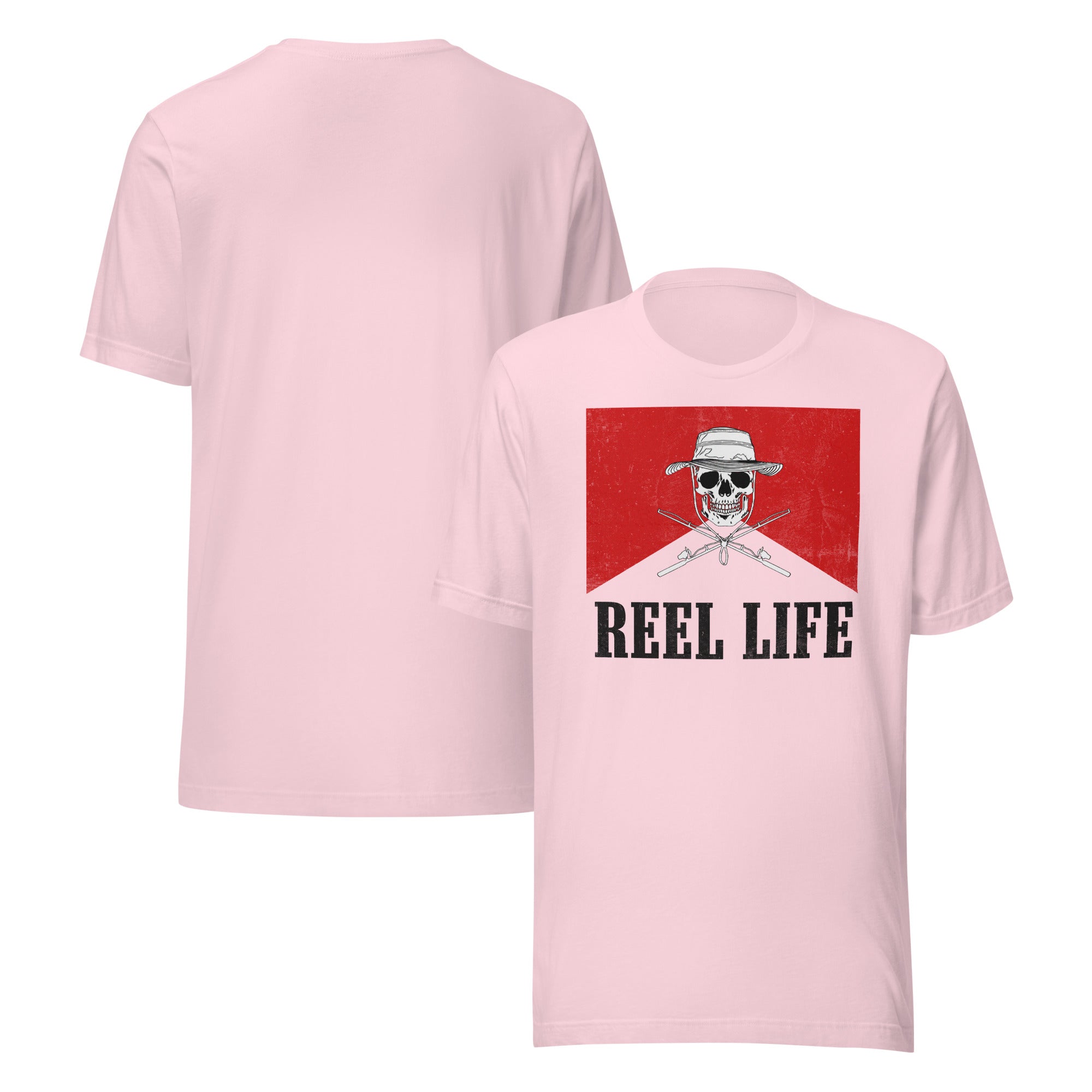 Soft Pink Reel Life Western T-shirt with vintage country fishing graphic