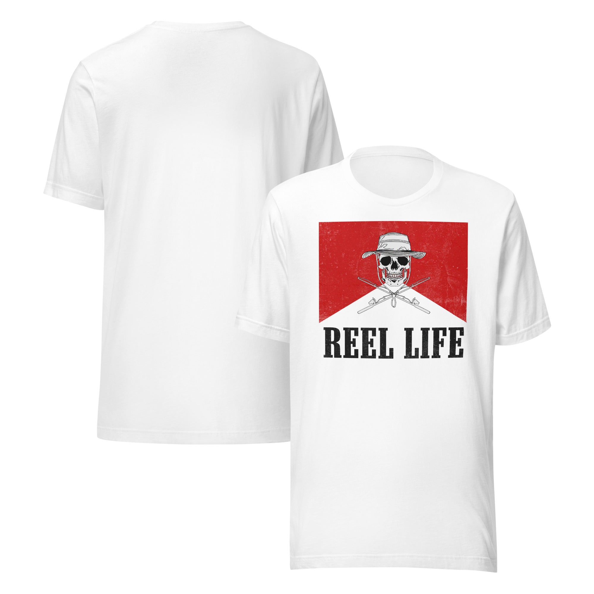 White Reel Life Western T-shirt with vintage country fishing graphic