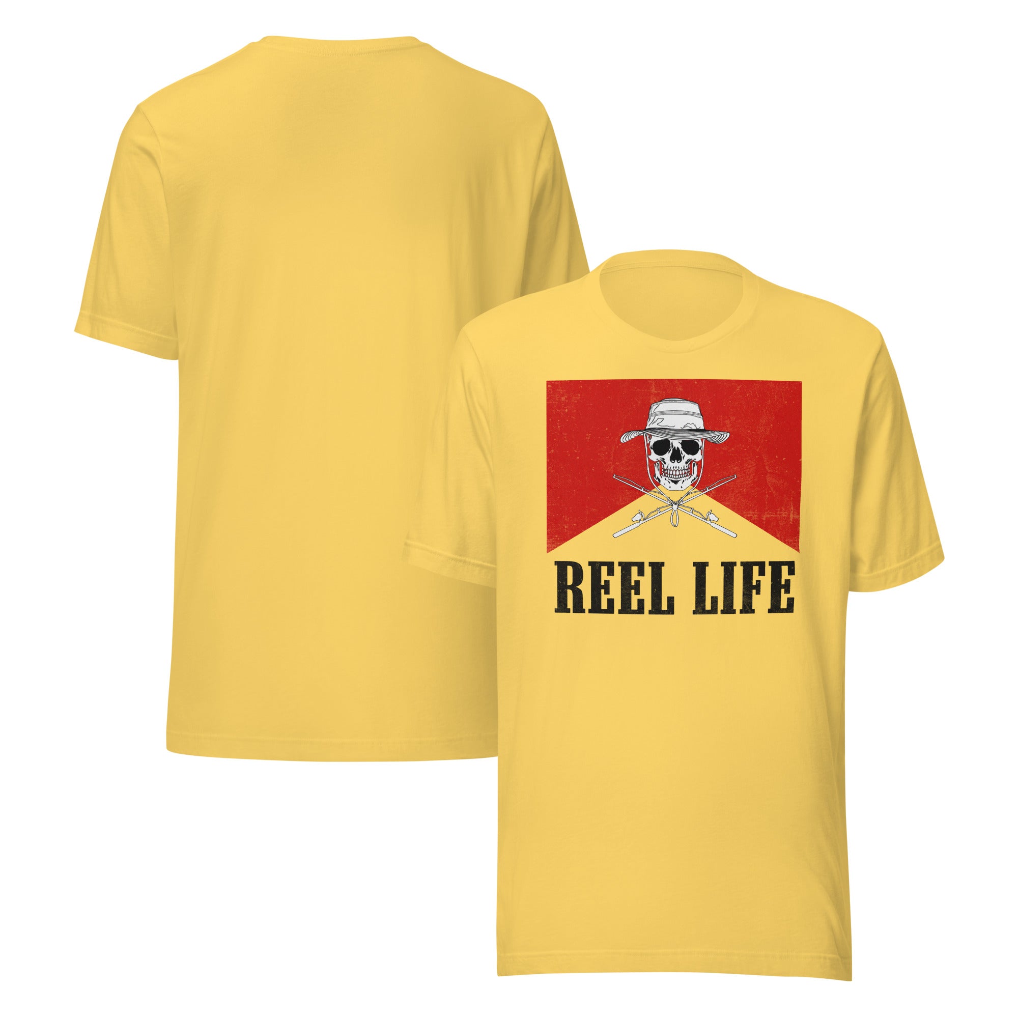 Yellow Reel Life Western T-shirt with vintage country fishing graphic