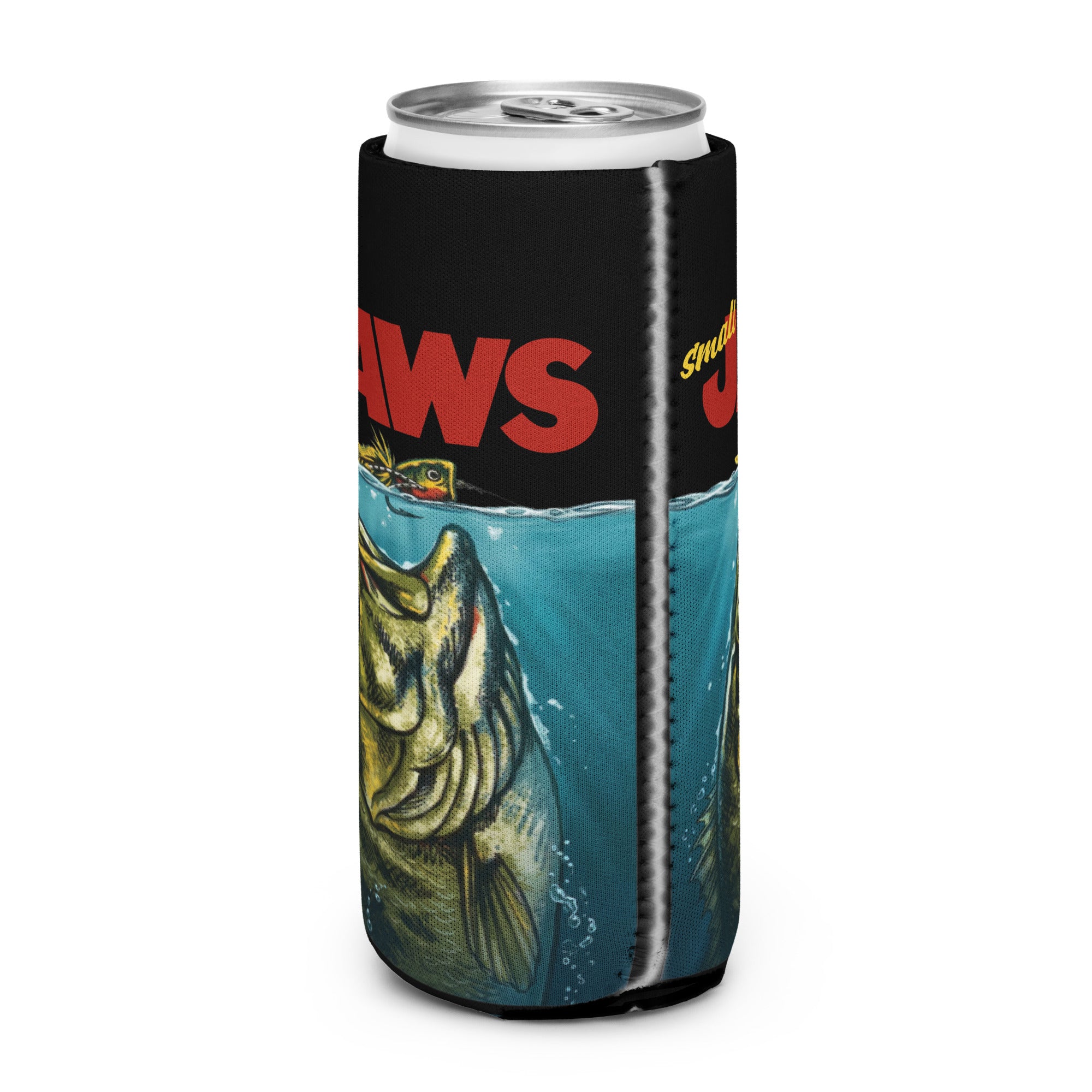 Small Jaws slim can cooler, Smallmouth Bass Fishing neoprene koozie for slim cans