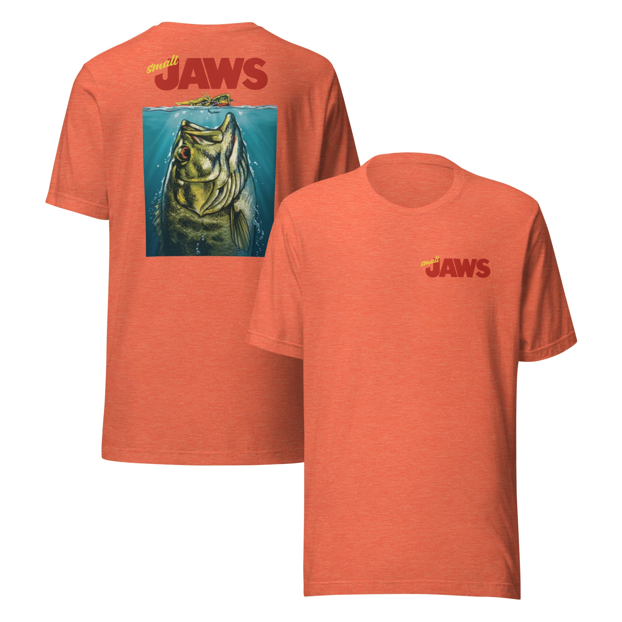 Small Jaws T-Shirt Heather Orange - Classic Bass Fishing Gift - Comfortable Athletic Fit Fishing Shirt