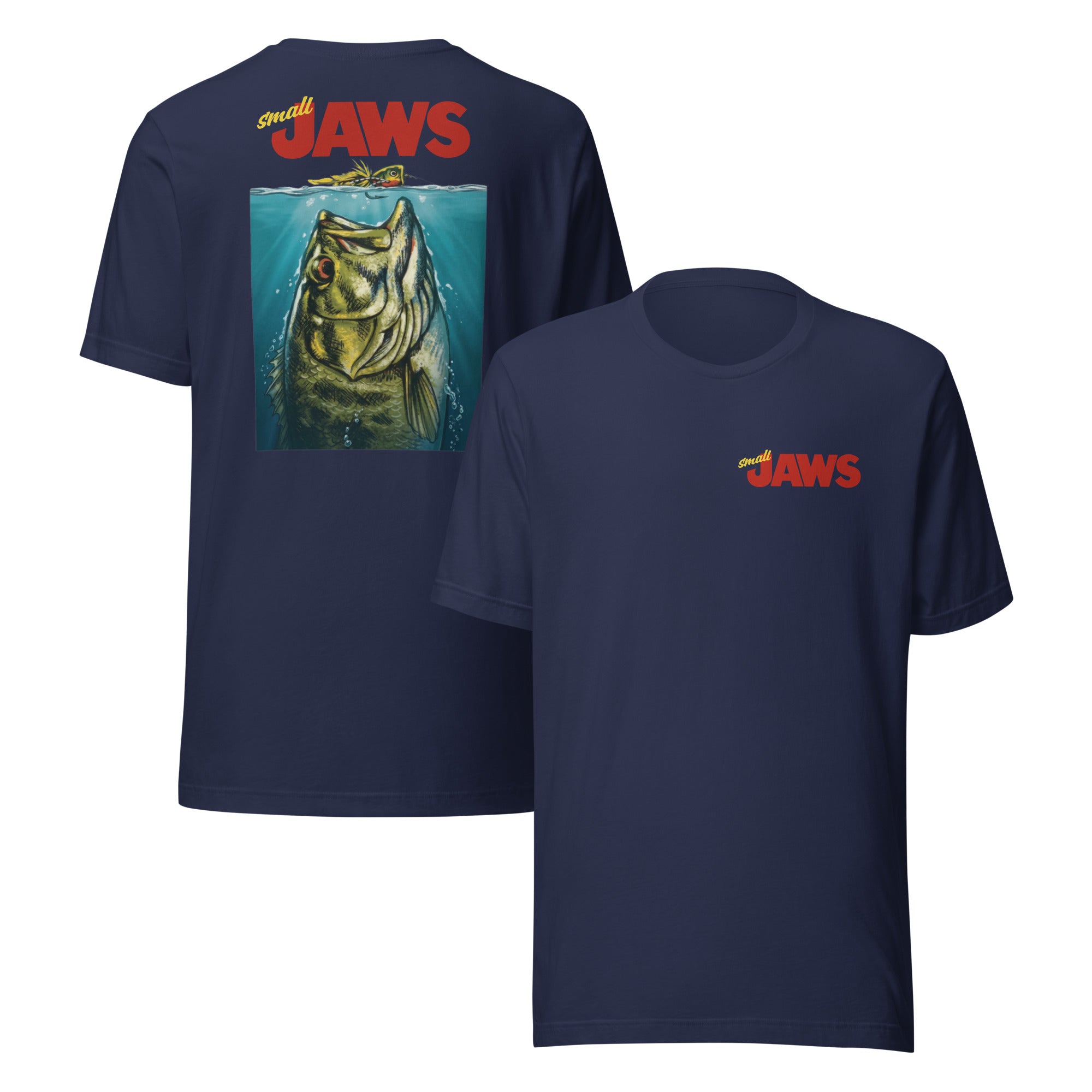Small Jaws T-Shirt Navy Blue - Bass Fishing Lover Gift - Premium Quality Cotton Fishing Tee