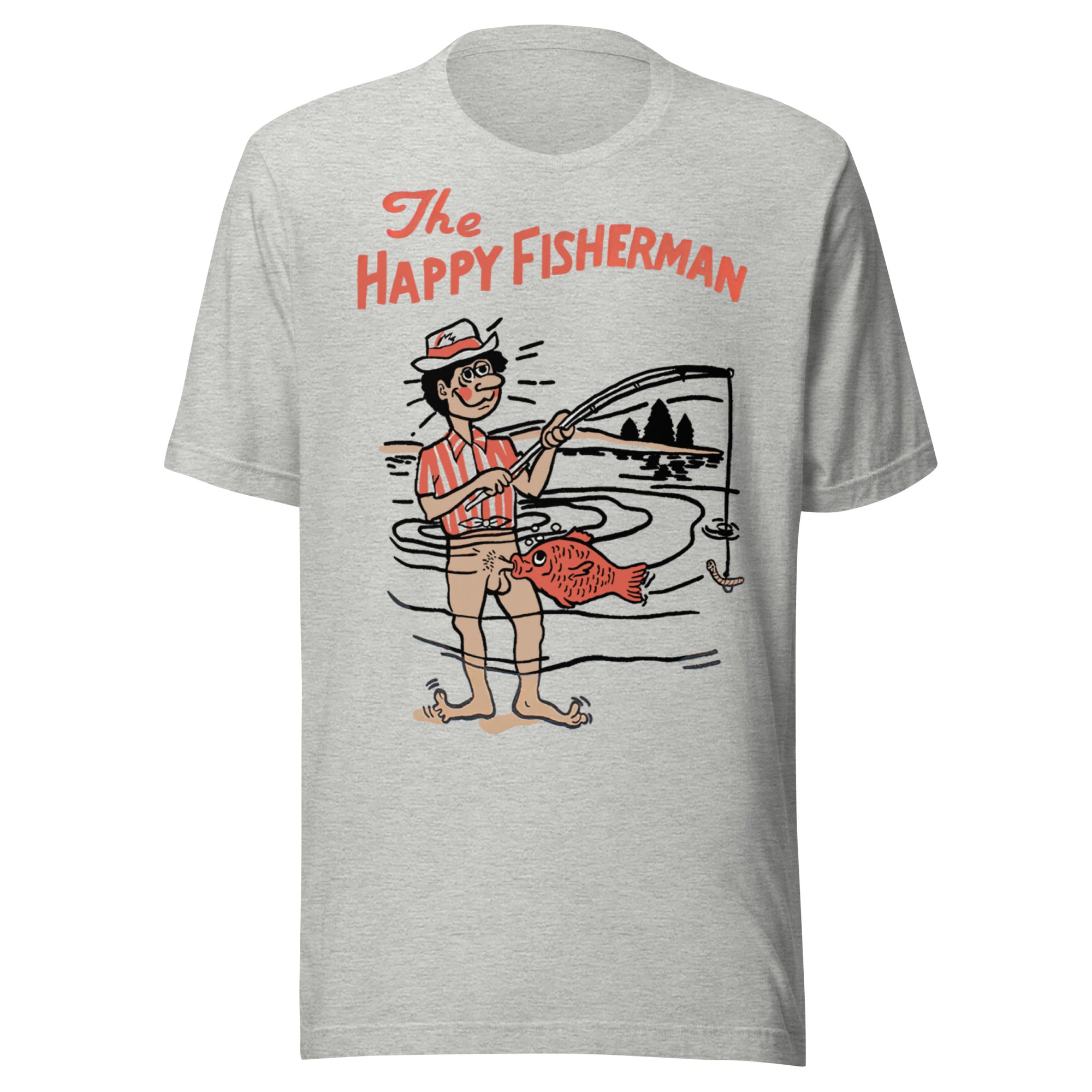 Vintage The happy fisherman funny fishing graphic on heather gray shirt