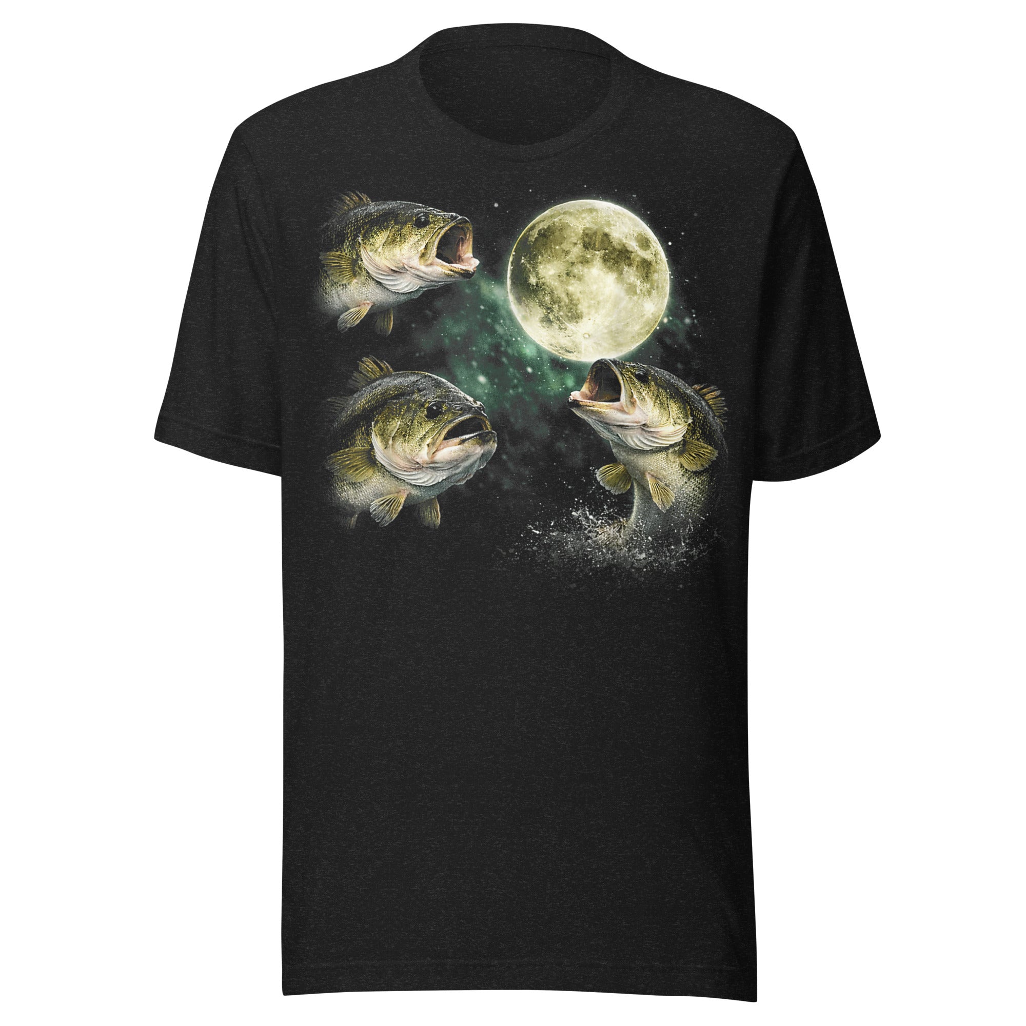 Black Heather t-shirt with a funny bass fishing print
