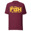 May The Fish Be With You fishing t-shirt in maroon - funny fishing pun shirt for anglers