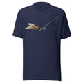 Fly Fishing navy Shirt with a funny graphic of a fly holding fishing rod - Gift for Fly fishermen
