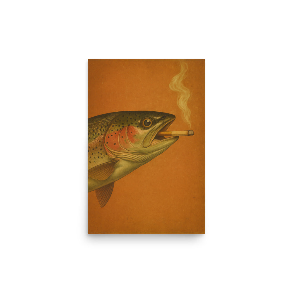 Vintage Rainbow Trout Smoking a Cigarette Poster